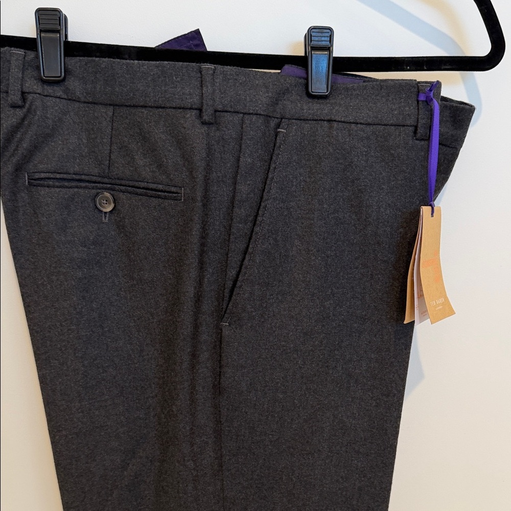 NWT Ted Baker Men’s Crastet Charcoal Grey Flannel 100% Wool Trouser Pants 36 reg